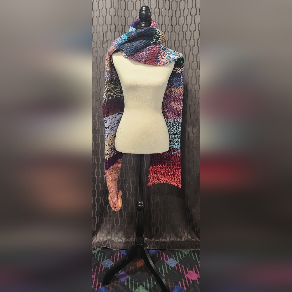 Extra Long 108" Heavy Double Knit Colorful Hand Knit Scarf